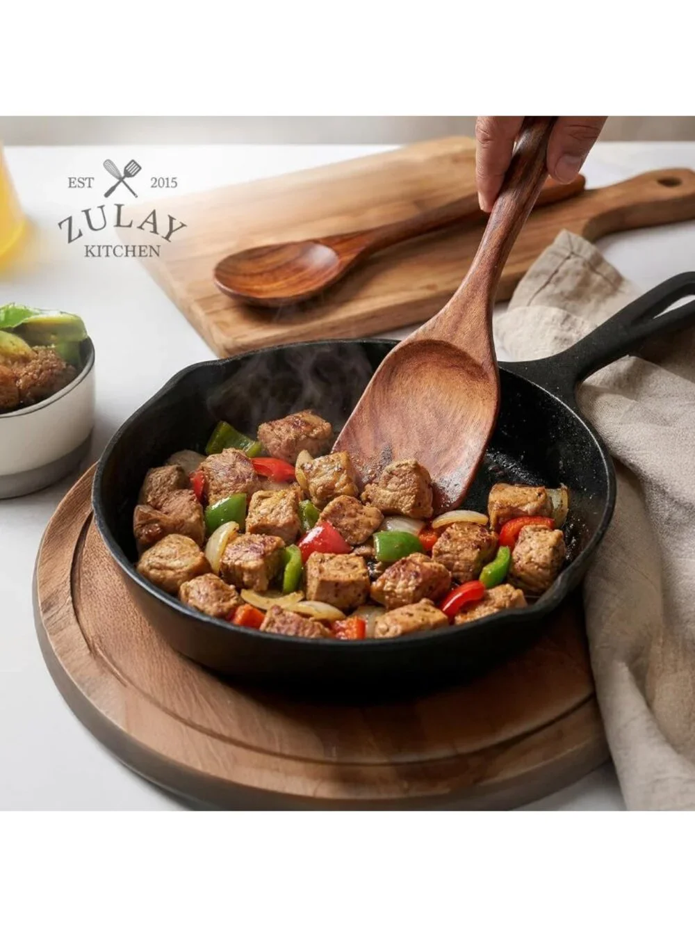 Natural Teak Wooden Cooking Utensil Set - 6 Durable Spoons, Easy to Clean